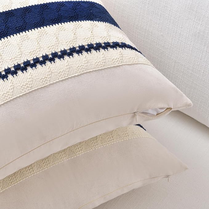 Fancy Homi Set of 1 Navy Blue Decorative Throw Pillow Covers 16x16 Inch - Image 3