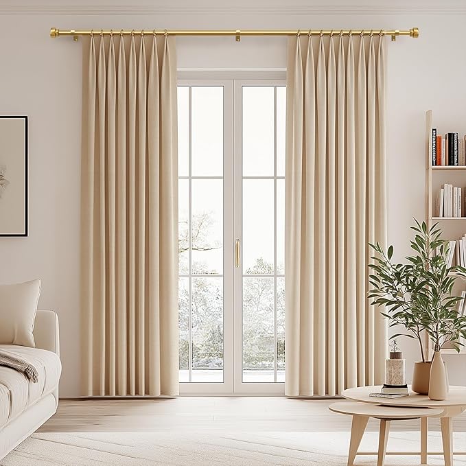 2 Pack Modern Gold Curtain Rods for Windows 72 to 144 Inches Adjustable Heavy Duty 1" Diameter Brass Window Curtain Rod with Solid Metal Finials for Outdoor Farmhouse Bedroom Kitchen Living Room