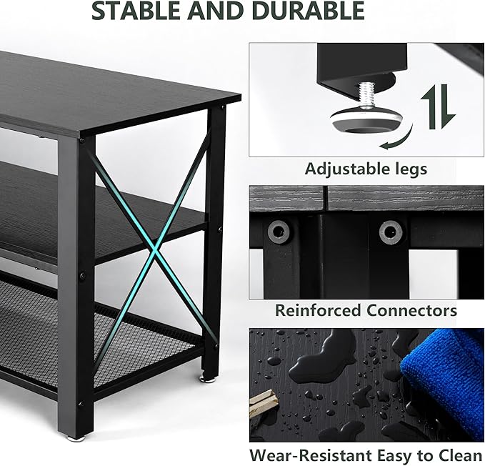 Clikuutory Modern Black 71 inch Metal TV Stand with LED Lights and Power Outlets for 50 60 65 70 75 80 Inch TVs, 3 Tier Television Stands with Entertainment Center and Storage for Living Room, Bedroom