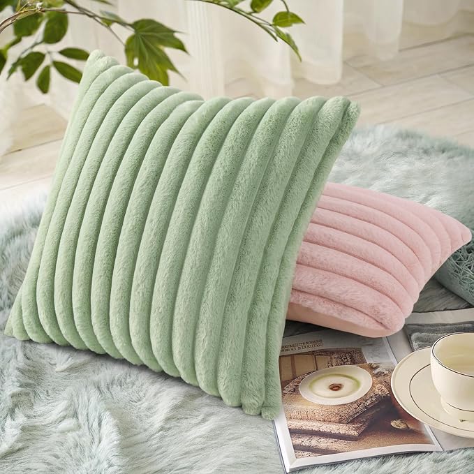 decorUhome Summer Cozy Faux Fur Throw Pillow Covers 22x22 Set of 2 Decorative - Image 4