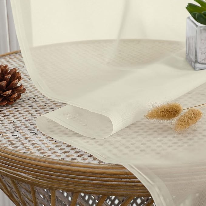 OWENIE Sheer Cream Curtains, Sheer Curtains 63 inch Length 2 Panels Set - Image 5