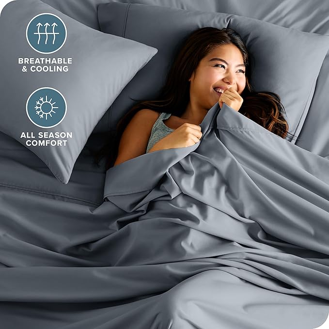 Bare Home Queen Sheet Set - 1800 Ultra-Soft Microfiber Queen Bed Sheets - Double Brushed - Deep Pockets - Easy Fit - 4 Piece Set - Bed Sheets (Queen, Steel Blue)