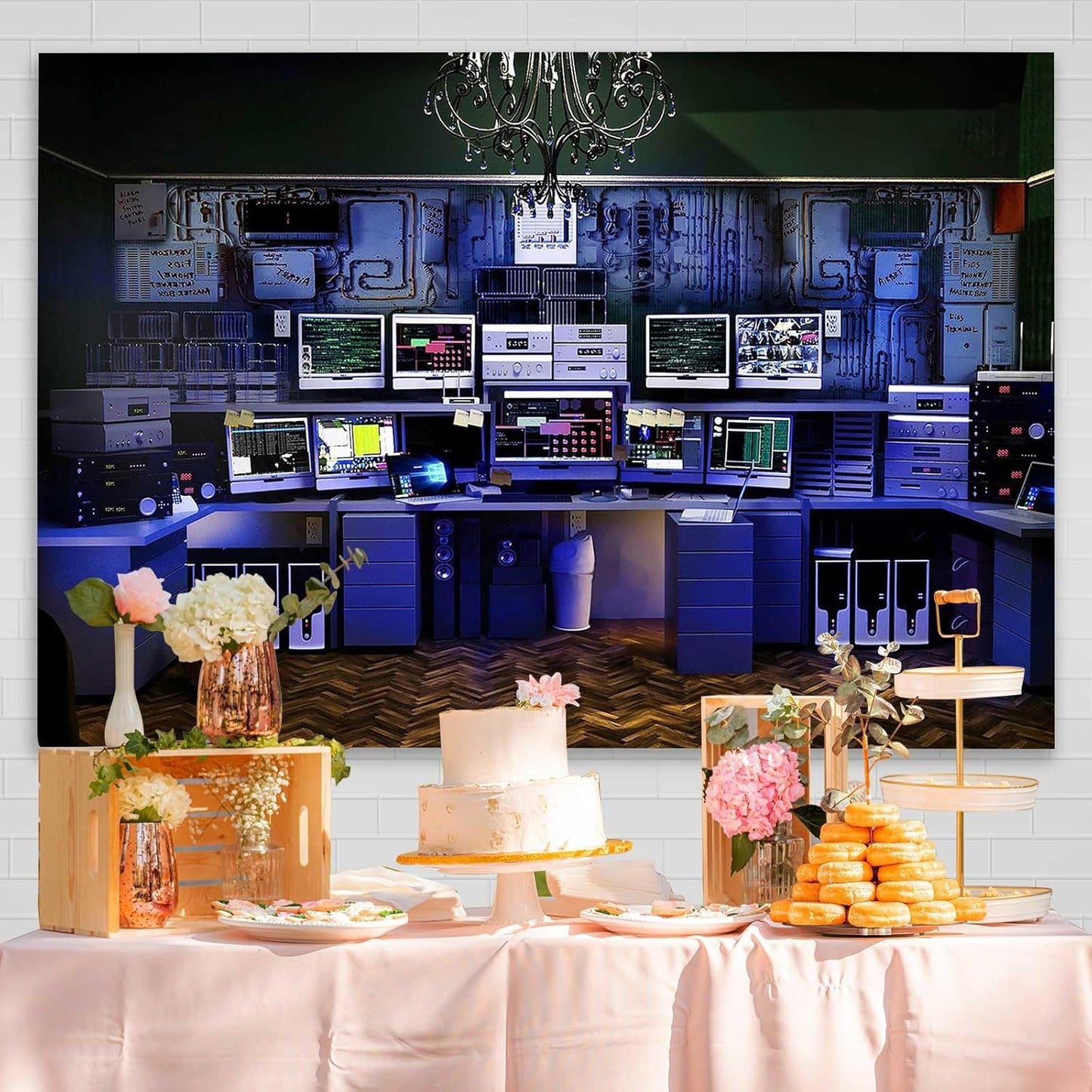 Computer Photo Backdrop Technology Office Backdrop Vintage Blue Background for Boys Party Room Decor Photo Booth Props Supplies YUNBYW010