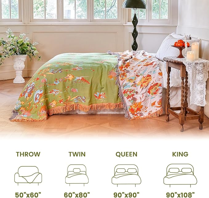 MSGKV Boho Throw Blanket 90"x90" Floral 100% Cotton Blanket - Image 5