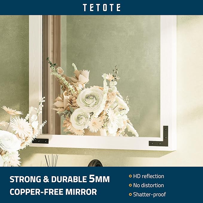 TETOTE 72 x 36 White Wooden Mirror for Bathroom Wall/Bedroom/Living Room/Entryway Farmhouse Rustic Bathroom Vanity Mirror for Wall Waterproof (Horizontal/Vertical Mounted)