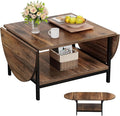 SAYGOER Folding Coffee Table for Living Room, Small Coffee Tables with 2-Tier Storage, Mid Century Modern Center Table for Small Space, Farmhouse Table Square, Dark Brown