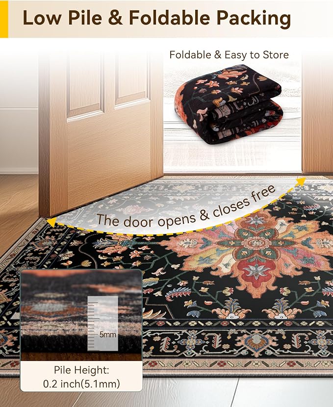 Area Rugs 8'x10' Washable Non-Slip, Floral Vintage Distress Print Pattern - Image 6
