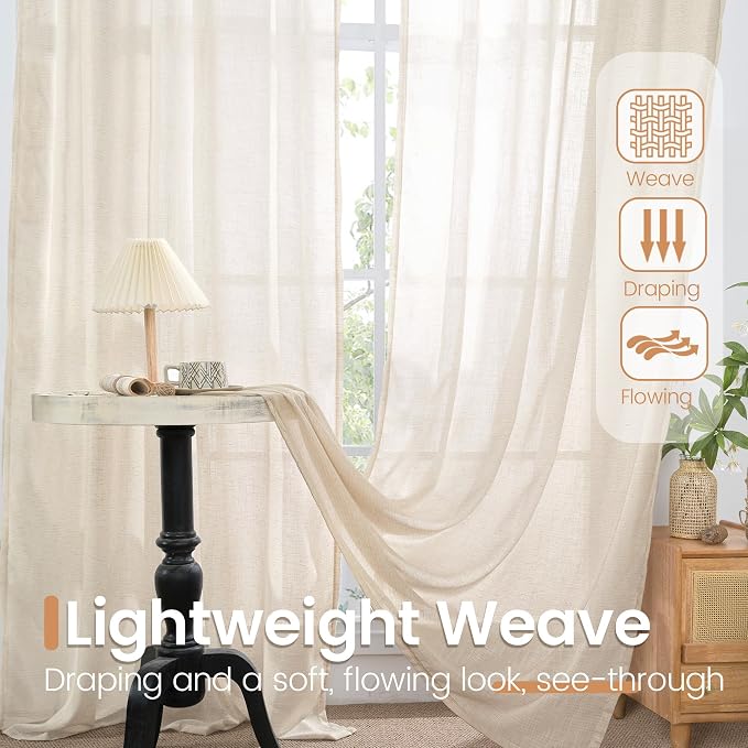 BGment Oatmeal Linen Curtains 63 Inches Long - Image 4