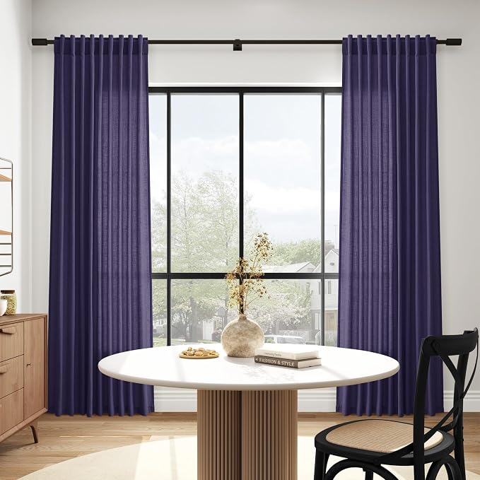 Nanspring Purple Linen Blend Light Filtering Back Tab Curtains 102 Inches Long - Image 6