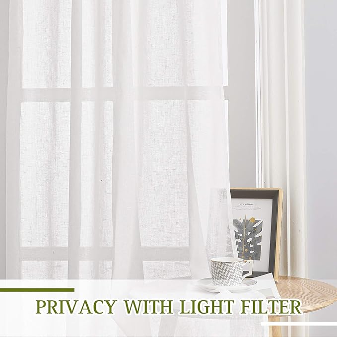 NICETOWN White Sheer Kitchen Curtains 30 inch Long, Grommet Semi Sheer Linen - Image 3