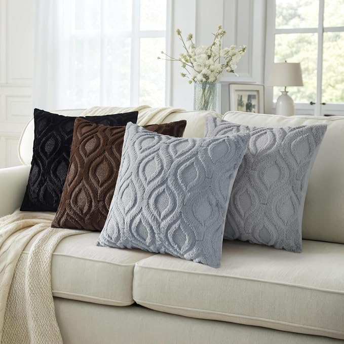 decorUhome Throw Pillow Covers 12x20 Inch Set of 2, Soft Plush Faux Wool Black - Image 5