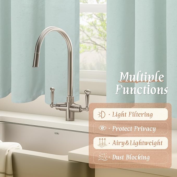 LAMIT Bedroom Linen Curtains 45 Inch Long, Light Filtering Neutral Window - Image 9