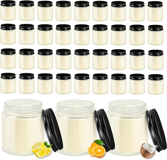 ACITHGL 36 Pcs 4oz Mini Mason Jar Candles Small Scented Candles Bulk Aromatherapy Ideal Souvenir Favors for Wedding Birthday Party (Lemon, Citrus, Coconut Milk, Black)