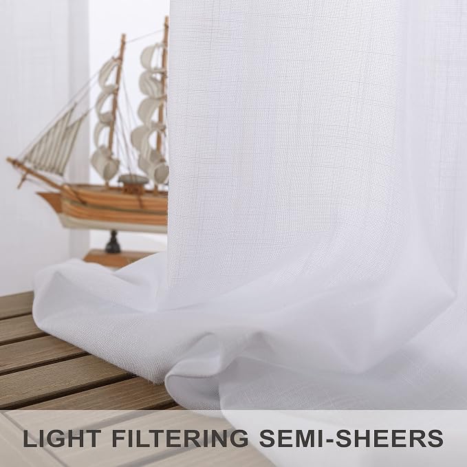 Pitalk White Linen Curtains for Living Room 100 Inches Long 2 Panels Pocket - Image 4