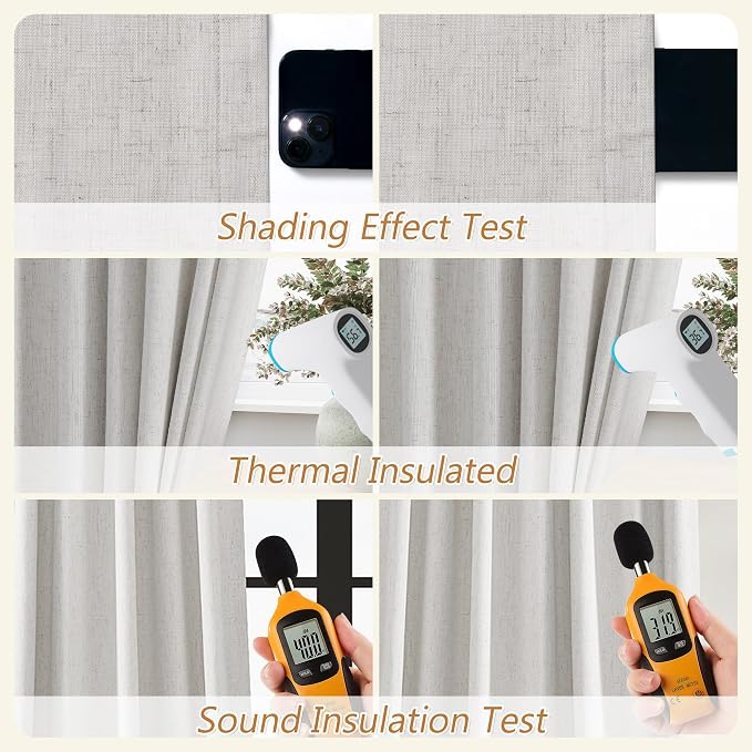 Guken Natural Linen 100% Blackout Curtains 96 Inches Long Floor to Ceiling - Image 5