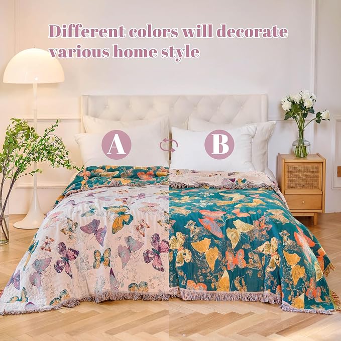 MSGKV Boho Throw Blanket for Bed Cotton Butterfly Twin Size Couch Blanket - Image 3