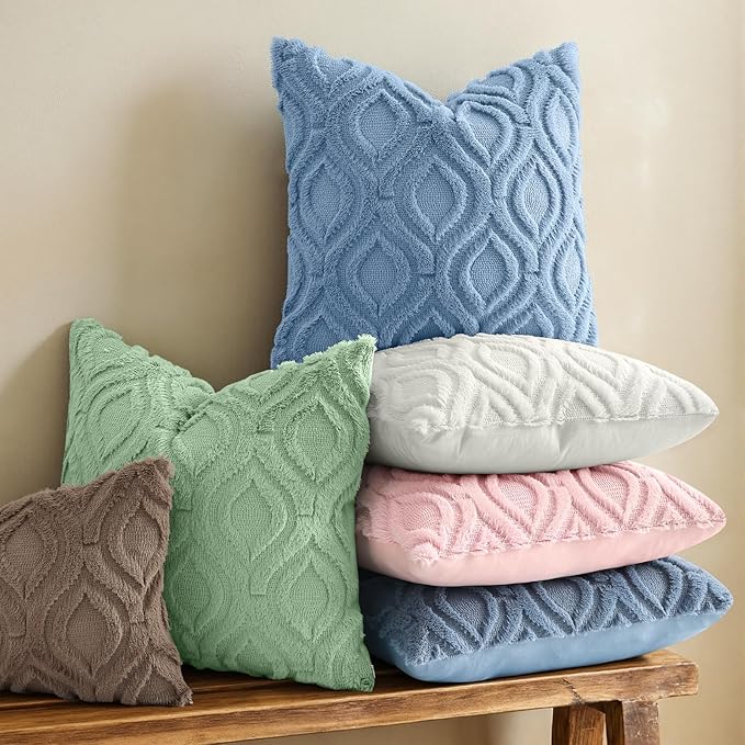 decorUhome Throw Pillow Covers 26x26 Inch Set of 2, Soft Plush Faux Wool Blue - Image 2