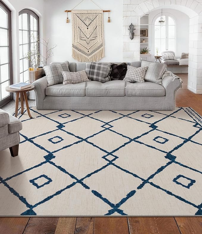 YIHOUSE Boho Rugs for Living Room, 8x10 Western Beige and Blue Area Rug by YIHOUSE