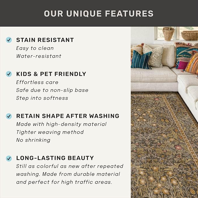 Washable Runner Rug Non Slip 2x6, Laundry Room, Bedroom Bedside, Vintage Floral - Image 7