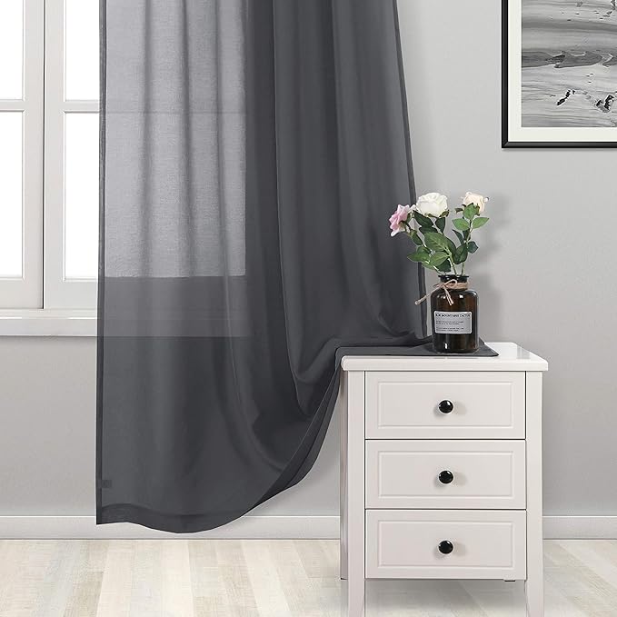 DWCN Dark Gray Sheer Curtains Semi Transparent Voile Rod Pocket Curtains - Image 3