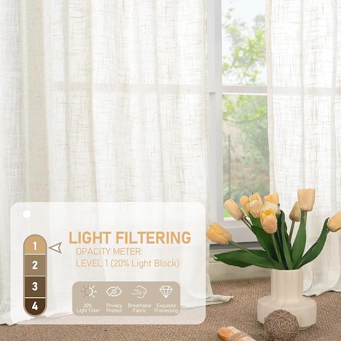 LAMIT Cream Linen Curtains 63 Inches Long - Image 5