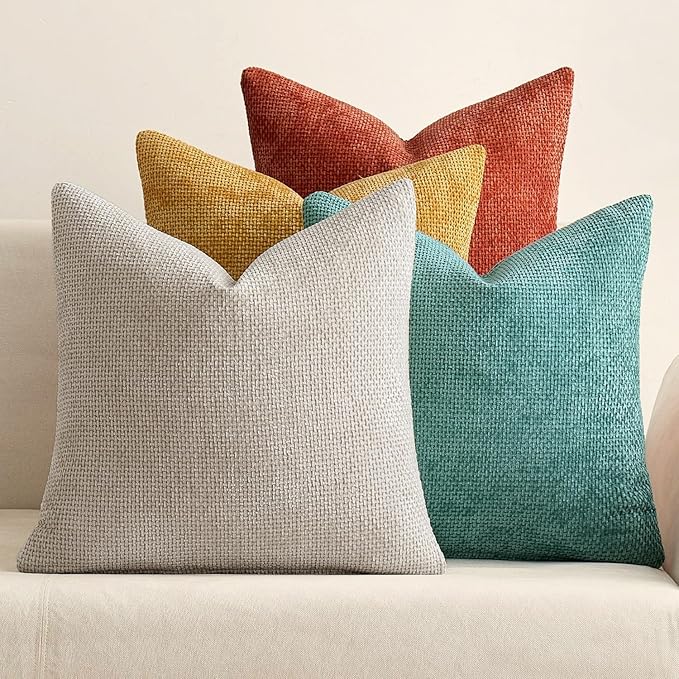 MIULEE Pack of 4 Couch Throw Pillow Covers 20x20 Inch Neutral Orange/Teal Soft by MIULEE