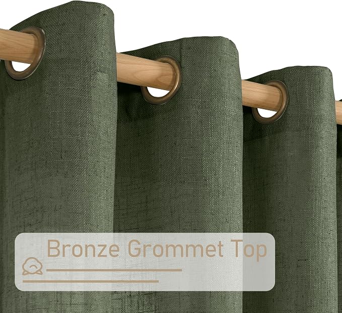 LAMIT Olive Green Linen Sheer Curtains 90 inch - Image 2