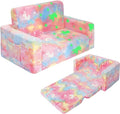 SLIGUY Kids Couch, Fold Out Kids Sofa Chair, Toddler Convertible Sofa to Lounger Pull Out Couch, Glow in The Dark Sofa Chair for Boys and Girls (Pink Large)