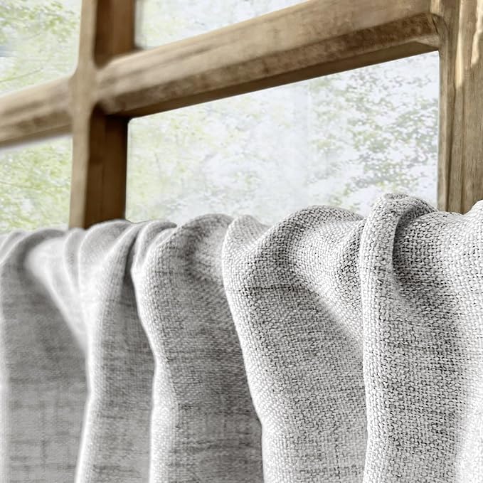 Oindec Faux Linen Kitchen Curtains 45 Inch Length Cafe Curtain Tiers - Image 6