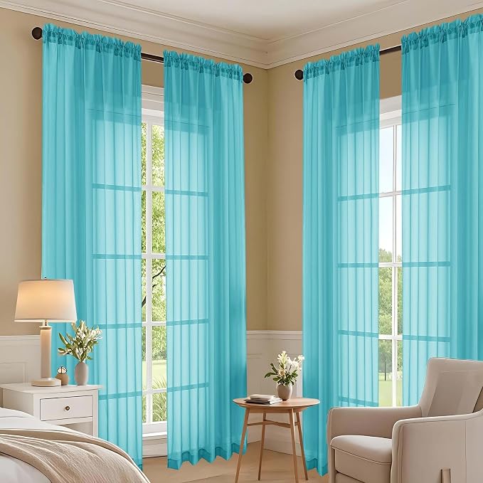 OVZME Sheer Turquoise Curtains 108 Inches Long 2 Panels Set, 59 Inch Extra Wide - Image 6