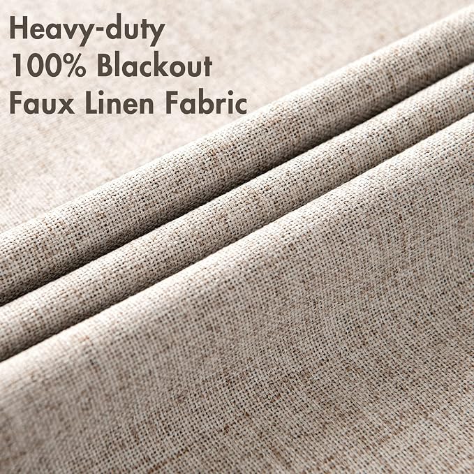 MIULEE Linen Texture Curtains for Bedroom Solid 100% Blackout Thermal Insulated - Image 5