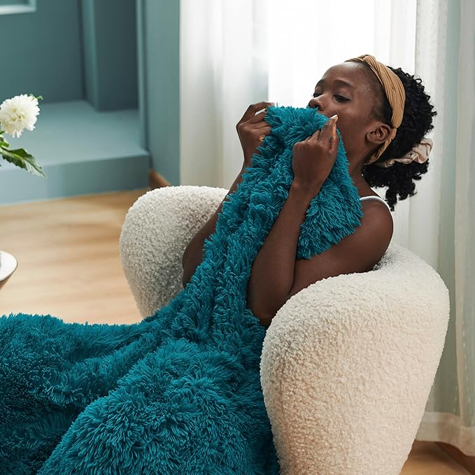 Bedsure GentleSoft Fluffy Turquoise Teal Throw Blanket, Teal Decor Cozy Gifts - Image 2