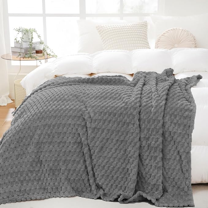 Puncuntex Grey Throw Blanket 60"×80" inches Fuzzy 3D Jacquard Decorative - Image 4