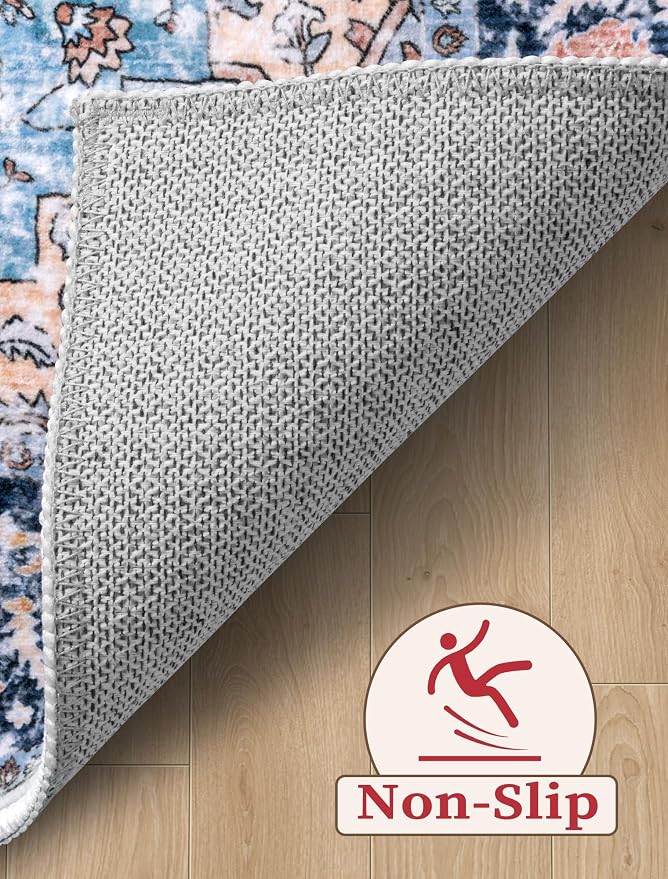 SERISSA Boho Washable Runner Rug, 2x5 Rug Non-Slip Vintage Blue Orange Hallway - Image 4