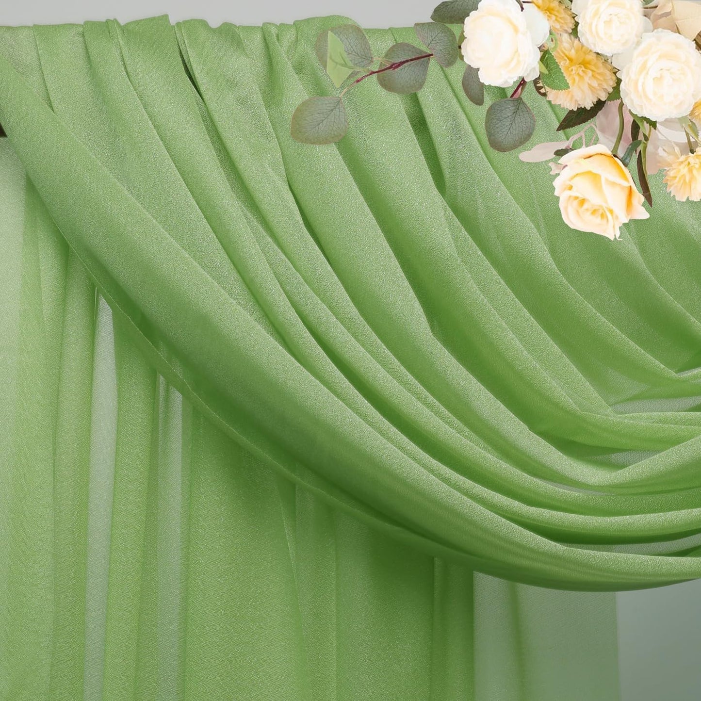 Wokceer Wedding Arch Draping 6 Panels 28.7" x 20FT Sage Green Sheer Fabric Backdrop for Ceremony, Birthday Party, Bridal Shower Decoration