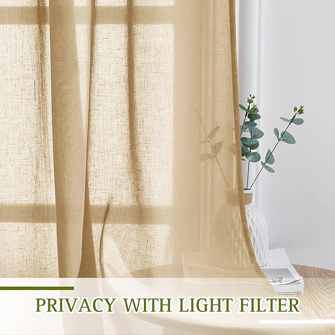 NICETOWN Linen Blend Flax Sheer Window Curtains, Ring Top Semi Sheer Drapes - Image 5