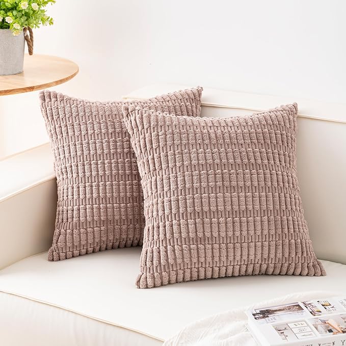 Pack of 2 Corduroy Decorative Throw Pillow Covers 26x26 InchSoft Striped Pillow by Unknown