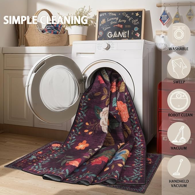 Floral Rug for Entryway, 2X3 Washable Kitchen Mat Ultra-Thin Soft, Non-Slip - Image 6