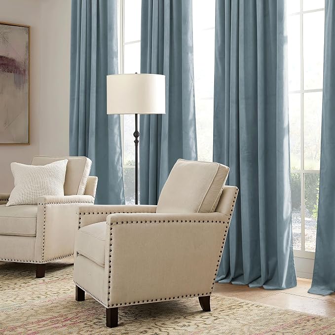 RYB HOME Stone Blue Velvet Curtains 63 inches - Image 6