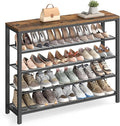 VASAGLE Shoe Rack, 5-Tier Shoe Storage Organizer with 4 Metal Mesh Shelves for 16-20 Pairs and Large Surface for Bags, for Entryway, Hallway, Closet, Industrial, Rustic Brown and Black ULBS15BX