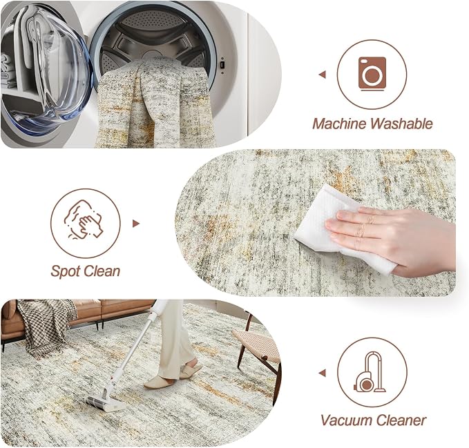 5x7 Area Rugs Gray Rust Low Pile Indoor Washable Trendy Faded Style Rugs - Image 4