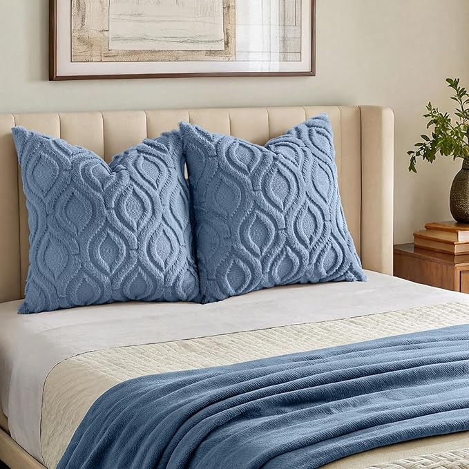 decorUhome Throw Pillow Covers 24x24 Inch Set of 2, Soft Plush Faux Wool Dusty - Image 7