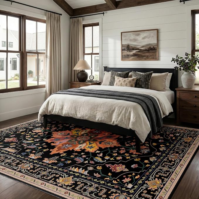 Area Rugs 7'x10' Washable Non-Slip, Floral Vintage Distress Print Pattern - Image 2