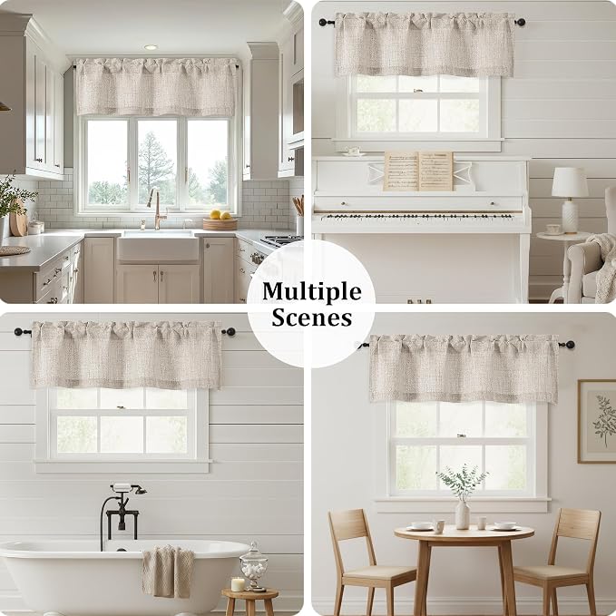 OWENIE Linen Valances for Windows 1 Pcs, Light Filtering Textured Farmhouse - Image 7