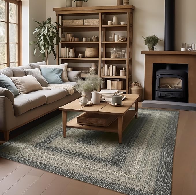 Homespice Flint Hill Jute Braided Area Rugs 5x8' - Gray Braided Rugs for Living Room and Bedroom