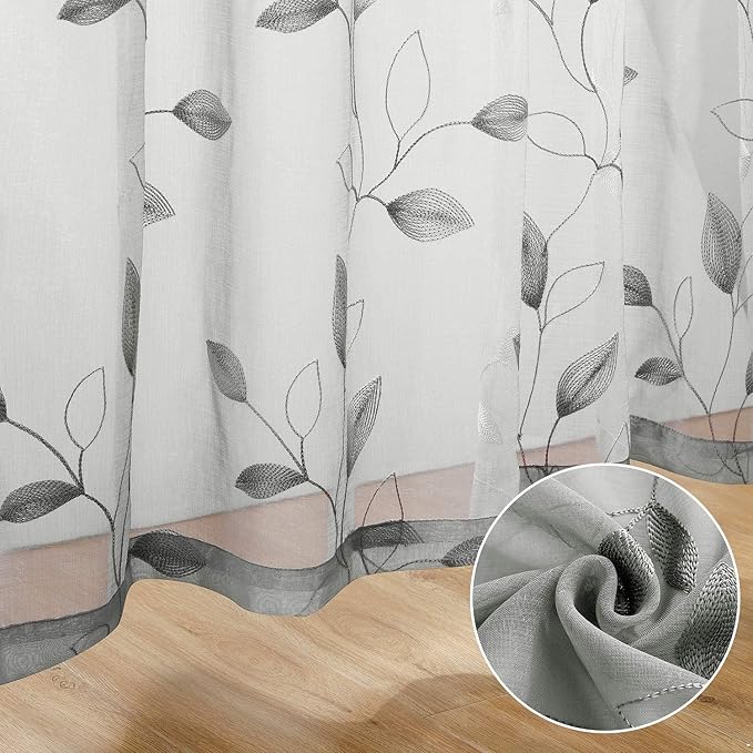 HOMEIDEAS Light Grey/Gray Sheer Curtains 52 X 63 Inches Length 2 Panels - Image 4