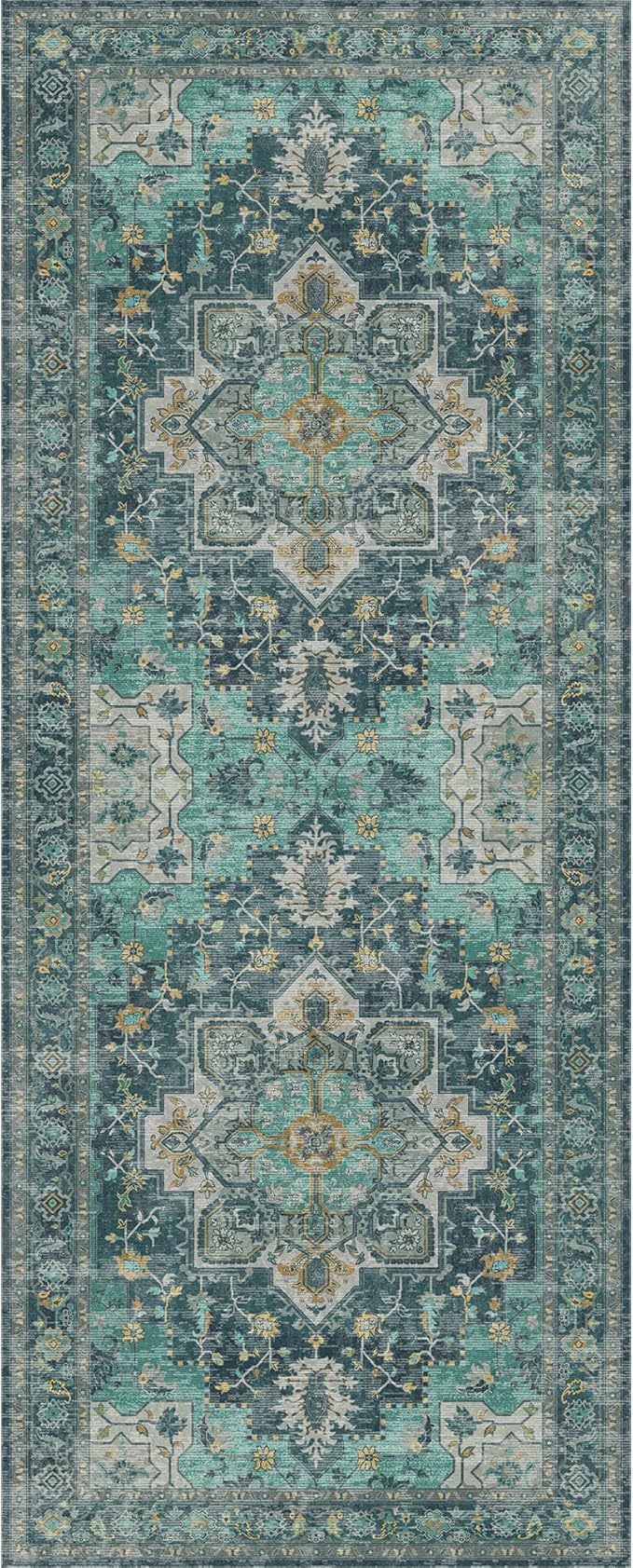 GENIMO 2x7 Runner Rugs for Hallway, Machine Washable Non Slip Vintage Rugs, Low Pile Lightweight Soft Print Rug for enrtyway, Corridor, Home Office, Kitchen, Dark Green