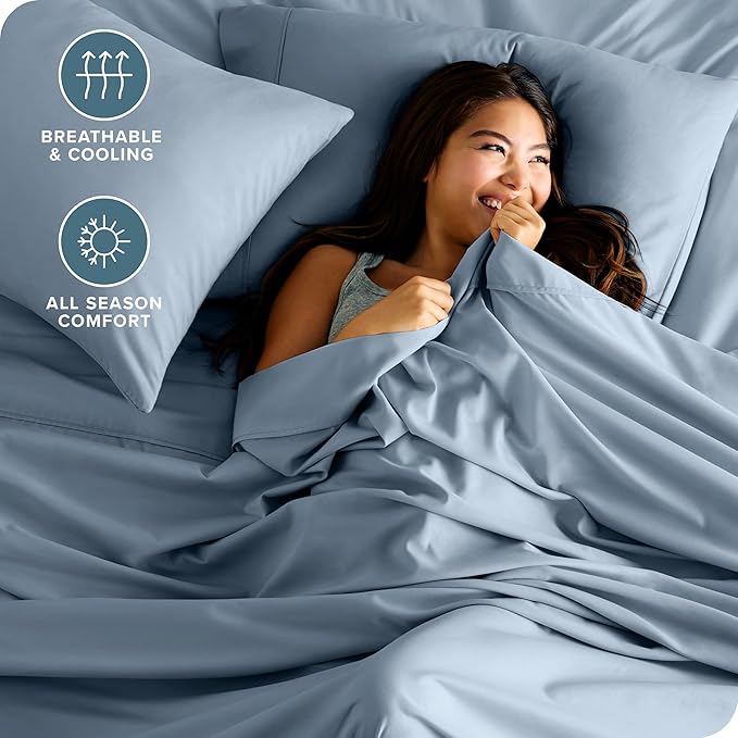 Bare Home Queen Sheet Set - Luxury 1800 Ultra-Soft Microfiber Bed Sheets - Double Brushed - Deep Pockets - Easy Fit - 4 Piece Set - Bedding Sheets & Pillowcases (Queen, Dusty Blue)