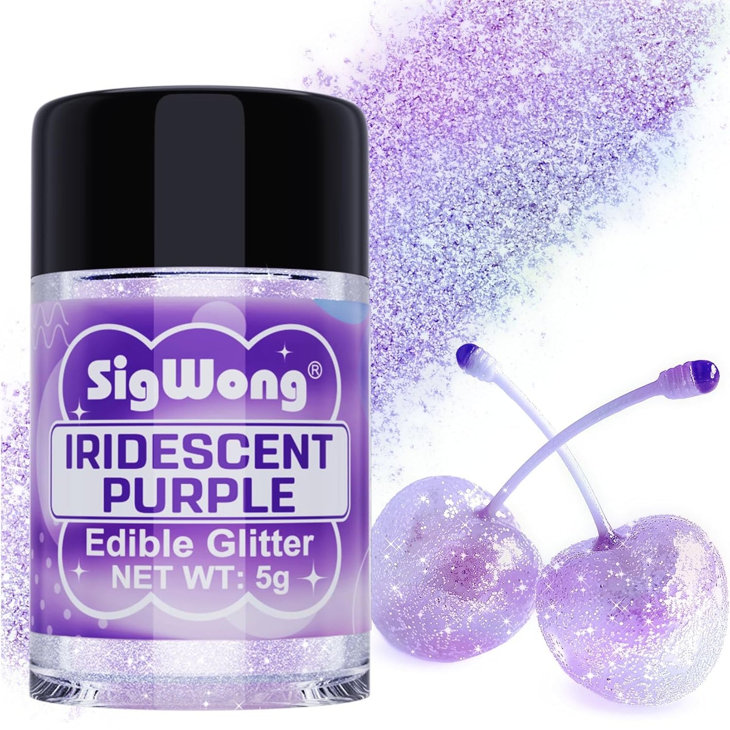 Iridescent Purple Edible Glitter - 5g Food Grade Cake Decorating Shimmering Glitter, Edible Sprinkle Luster Dust for Drinks, Chocolates, Fondant, Strawberries, Cupcakes, Candy, Cookie - Vegan