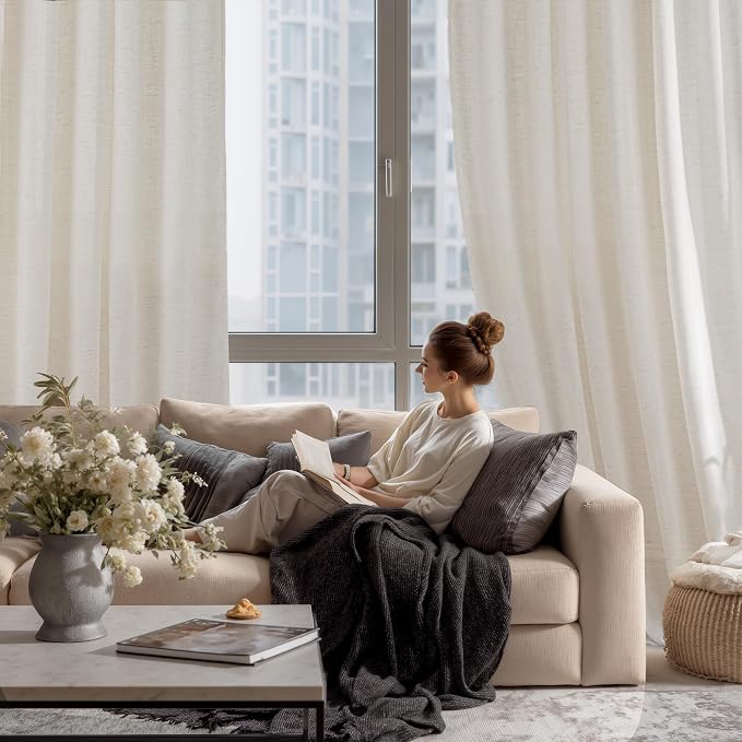 RYB HOME Ivory Sheer Curtains for Living Room, Linen Blend Filter Sunlight - Image 6
